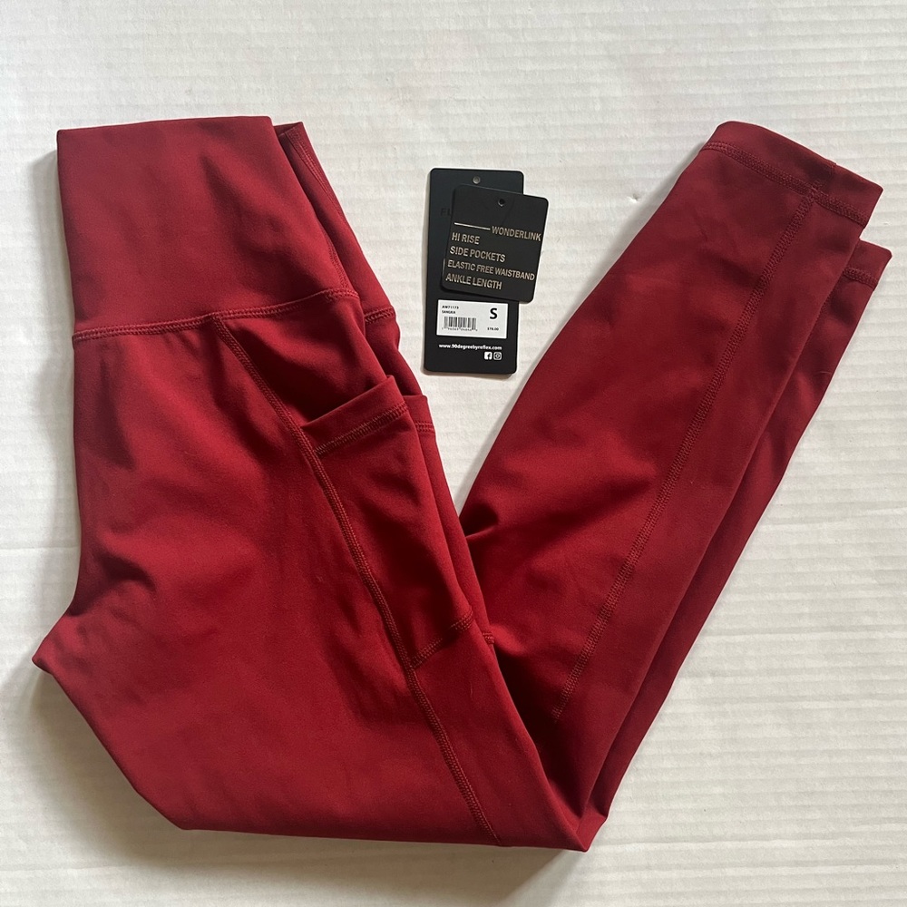 90 Degree by Reflex crop red sangria leggings with pockets high waist S